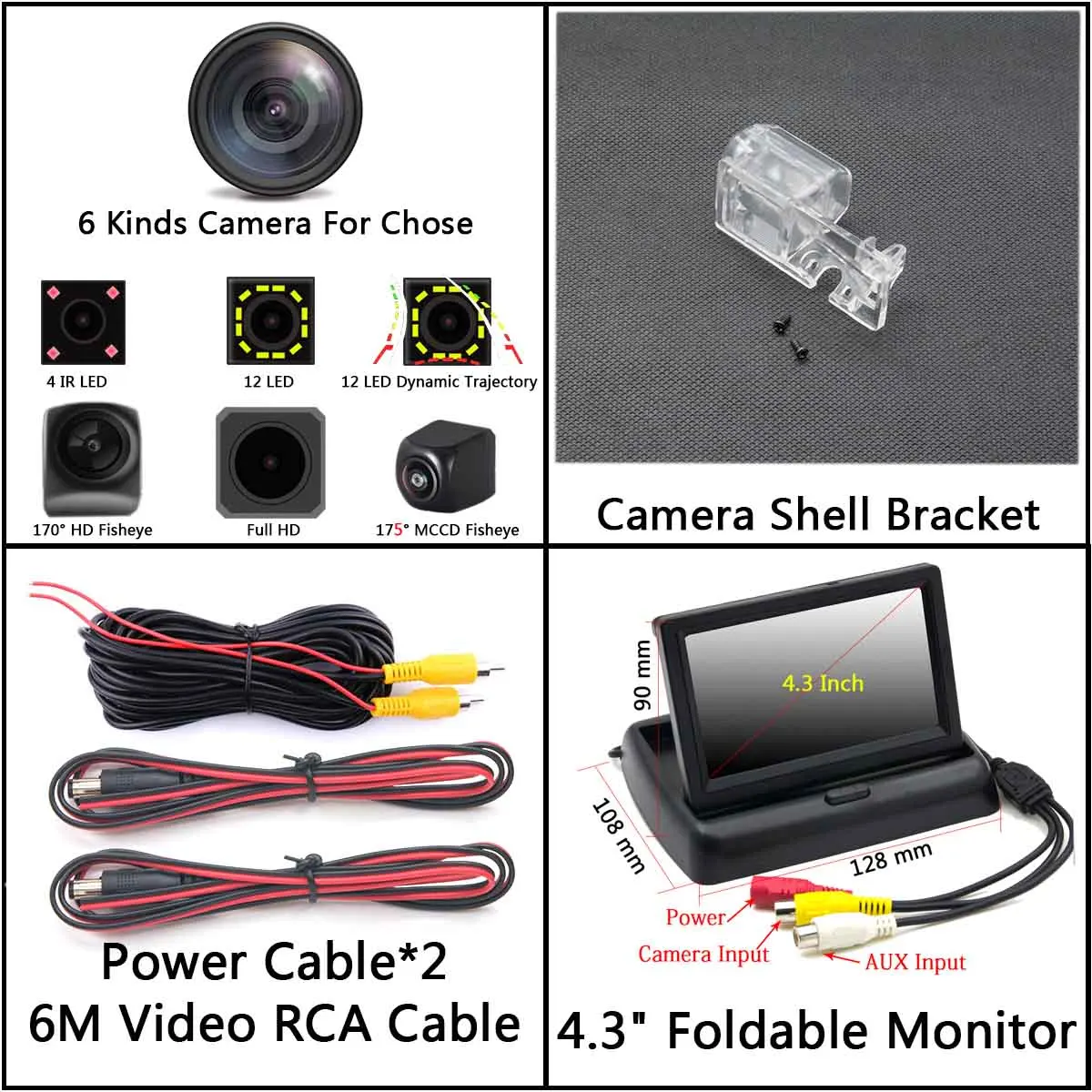 175 градусов Fisheye MCCD 12LED Full HD Беспроводной Парковка зеркало заднего хода автомобиля зеркало заднего вида Камера для Ford Kuga ESCAPE 2013 - Название цвета: Camera 4.3 inch Fold