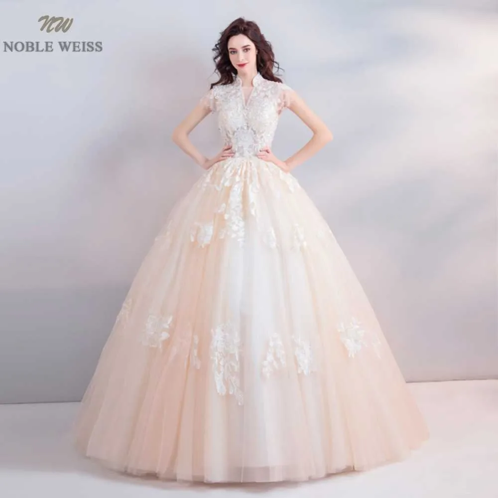 NOBLE WEISS Ball Gown Wedding Dresses with Beaded Sequins Cap Sleeves Bride Gowns Tulle Plus Size Sexy Lace Bridal Dress | Свадьбы и