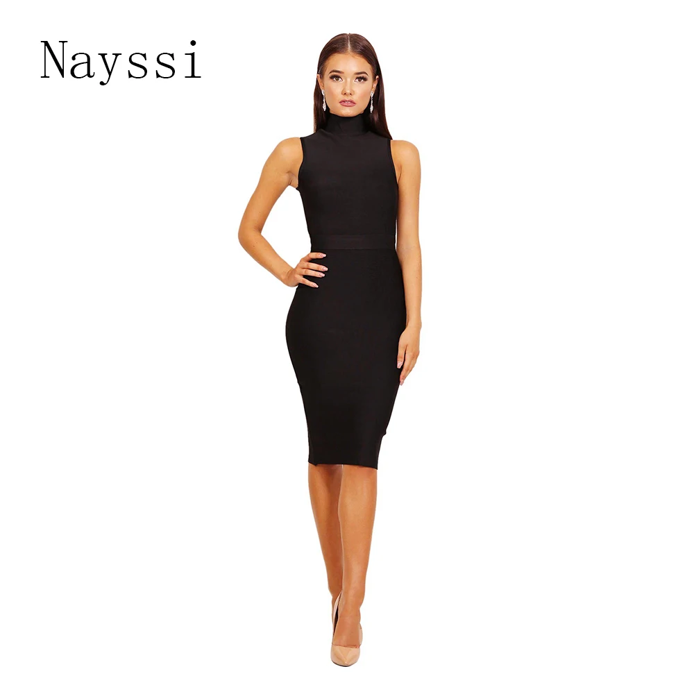 

Nayssi 2019 New Top Quality Sleeveless High Neck Ladies Knee Length Club Bandage Dress