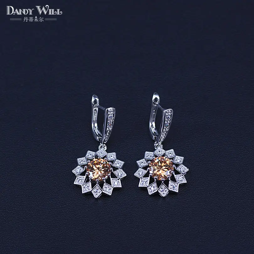 Цветок Серебряный цвет свадебные ювелирные изделия Шампанское Циркон Ювелирные