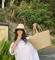 new bohemian beach bag women handmade straw bags summer grass handbags drawstring basket totes bag travel tote large size