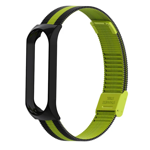 ZHIYIKE mi Band 3 ремешок на запястье металлический Безвинтовой браслет из нержавеющей стали для Xiaomi mi 3 Ремешок Браслет mi Band 3 напульсники Pulseira - Цвет: Black-Green