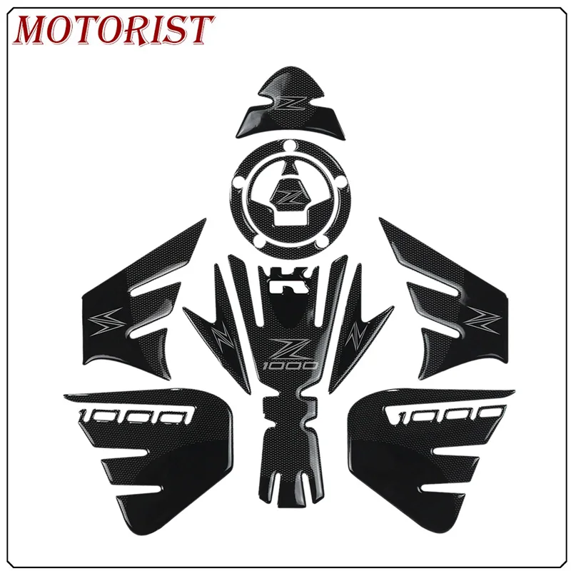MOTORIST 3D carbon fiber Sticker Decal Emblem Protection Tank Pad Cas Cap For Kawasaki Z1000 KAWASAKI Z1000 Z 1000 detachable