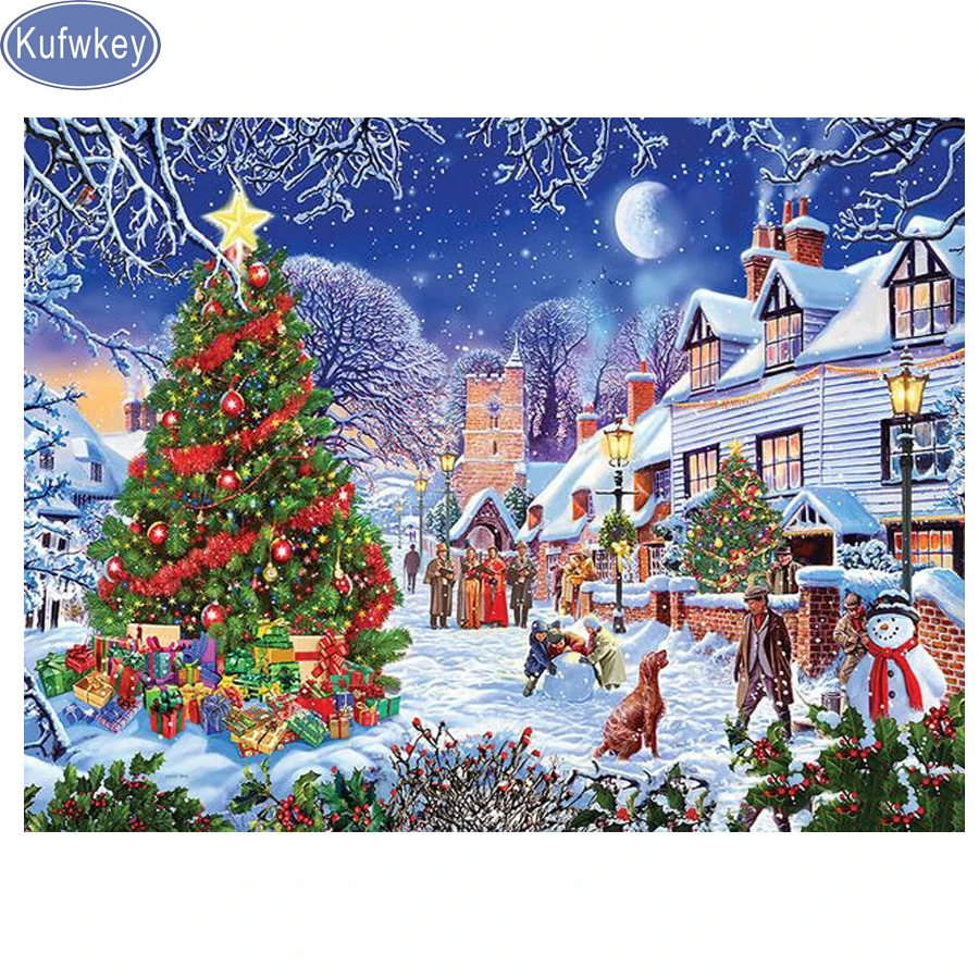 5D DIY diamond Painting Christmas winter Scenery Cross Stitch embroidery kids play snow square diamonds home decor gift | Дом и сад
