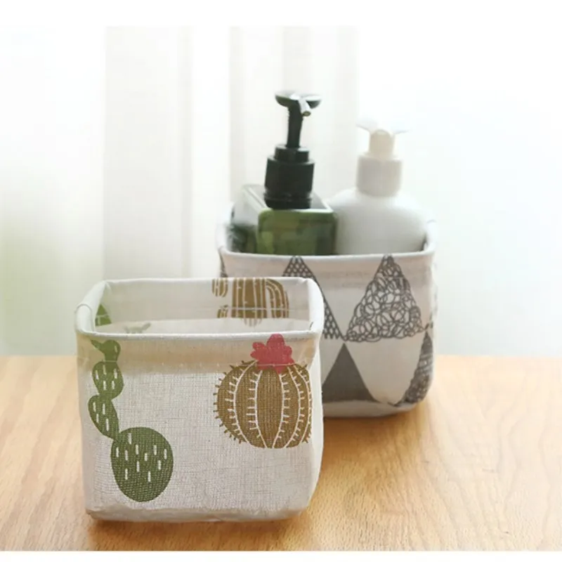 Хлопковая льняная настольная коробка для хранения бытовая корзина мелочей