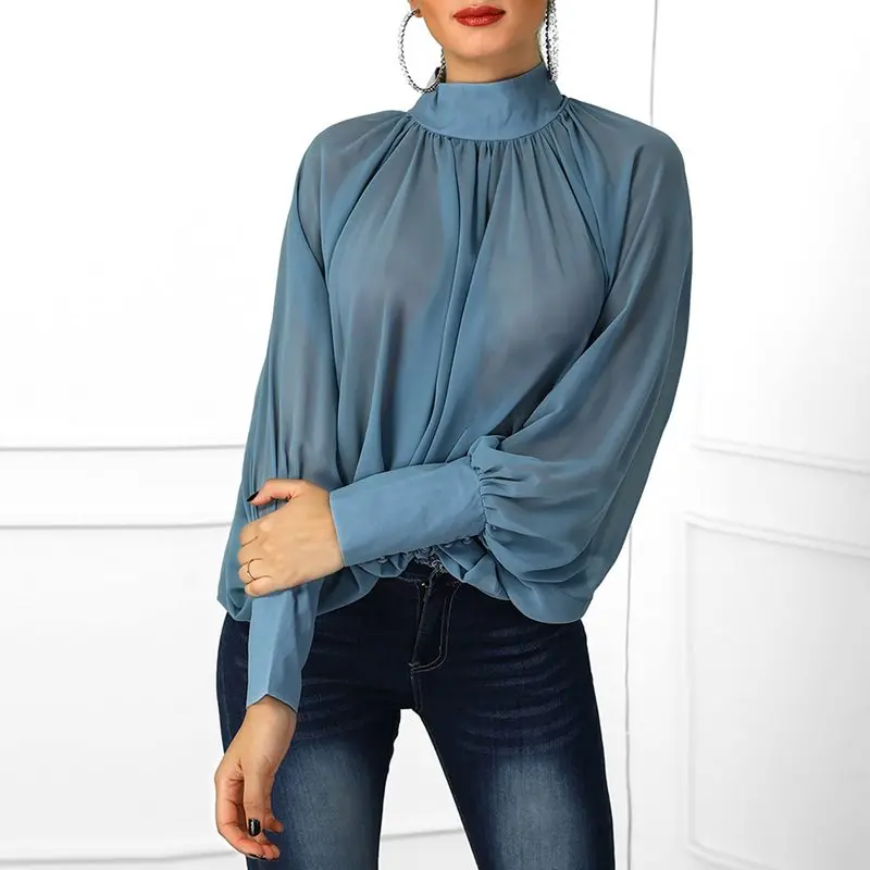 Шифоновая Блузка Женская Топ с длинным рукавом летучая мышь офисная модная