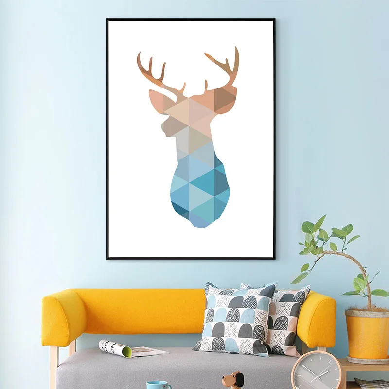 Geometric Triangles Deer Head Nordic Canvas Painting Abstract Animal Wall Art Poster and Print Pictures for Kids Room Home Decor | Дом и сад
