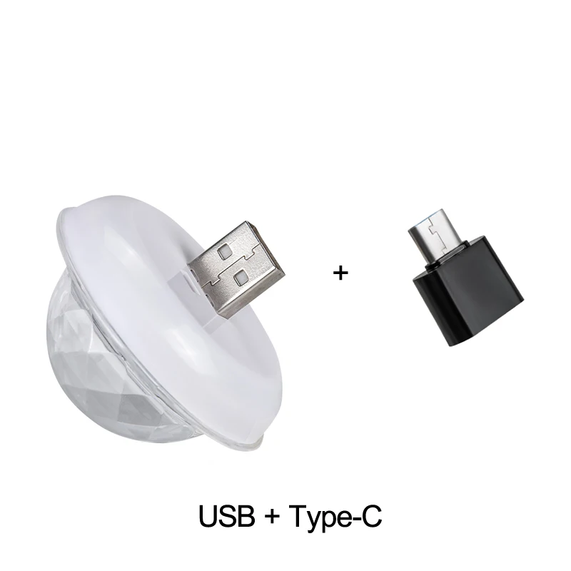 Музыкальный Датчик USB Мини диско сценический светильник ing Effect светильник DJ хрустальный магический шар лампа применяется к телефону Micro usb/светильник ning/type C - Цвет: Светло-серый