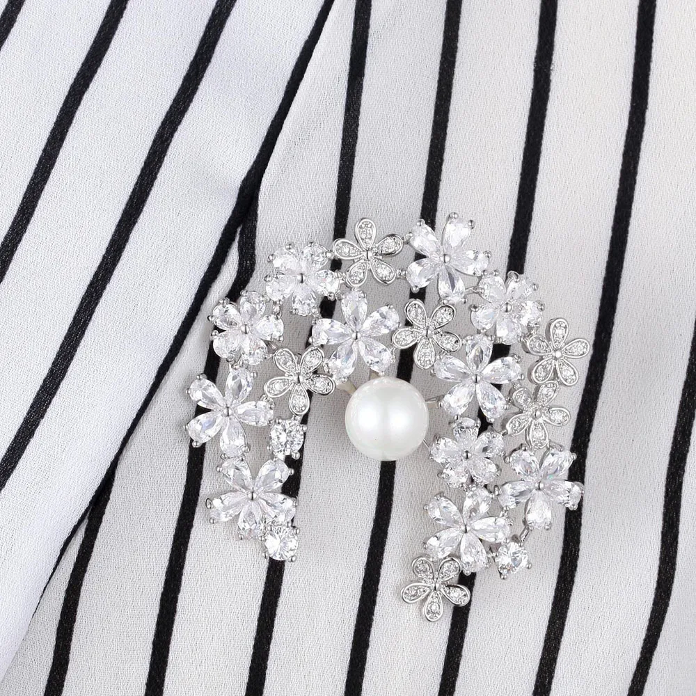 HONGHONG фианиты жемчужные булавки и броши Высокое качество растение цветы брошь