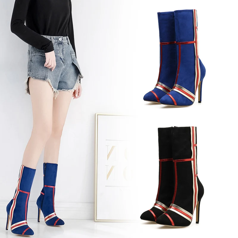 Для женщин роскошный дизайн голубые носки сапоги 2020 пикантная обувь на тонком 11 5