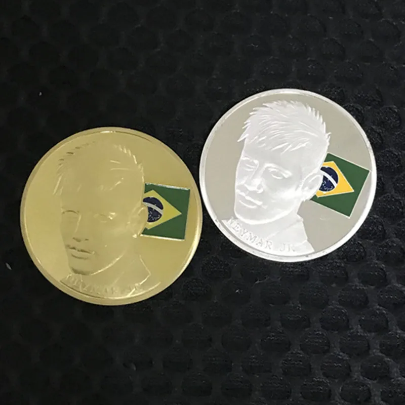 2 шт. спортивные монеты Neymar футбольный игрок позолоченная звезда 40 мм сувенирная