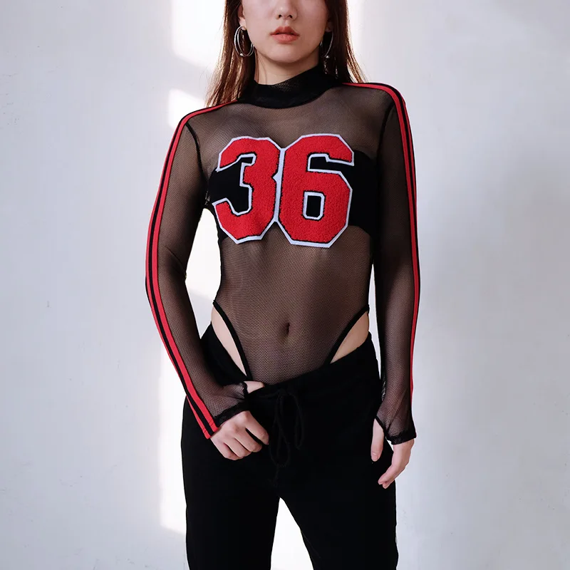 2018 Весенний костюм новинка сексуальная сетчатая пряжа перспективная рубашка с