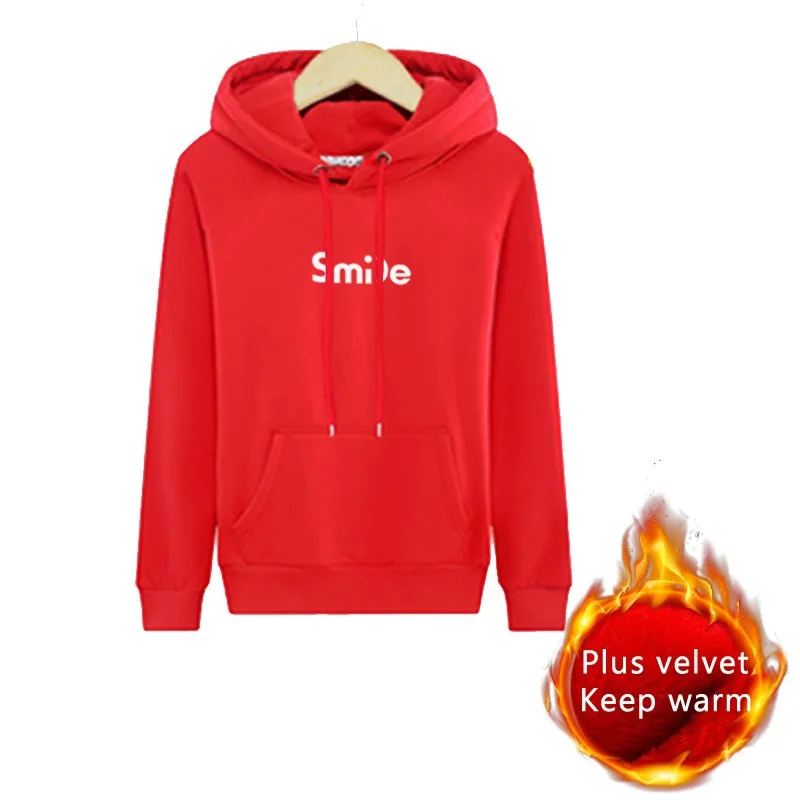 Red plus velvet Толстовка женская свободная повседневная красный черный белый с длинными рукавами harajuku толстовки пуловеры плюс размер одежды весна осень зима - Цвет: Red plus velvet
