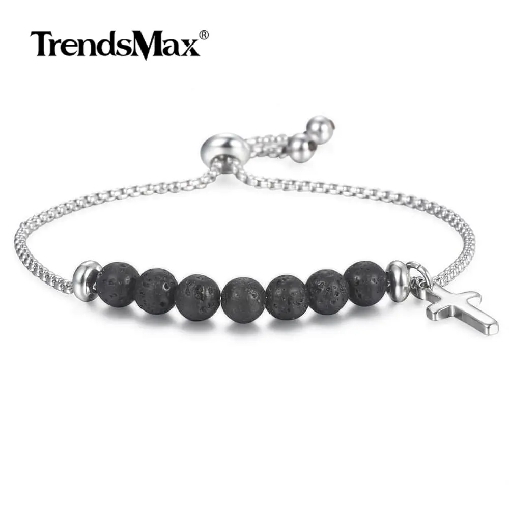 Браслет для мужчин и женщин Trendsmax бисер из лавы регулируемый нержавеющей стали