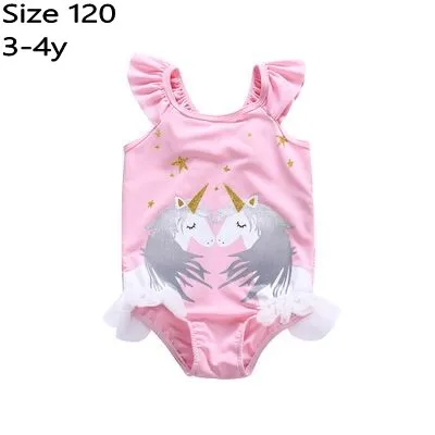 Pink 120 Детские купальники, купальник с единорогами, купальник для маленьких девочек, купальный костюм, Цельный купальник, очки, быстросохнущие очки для плавания с единорогом - Цвет: Pink 120