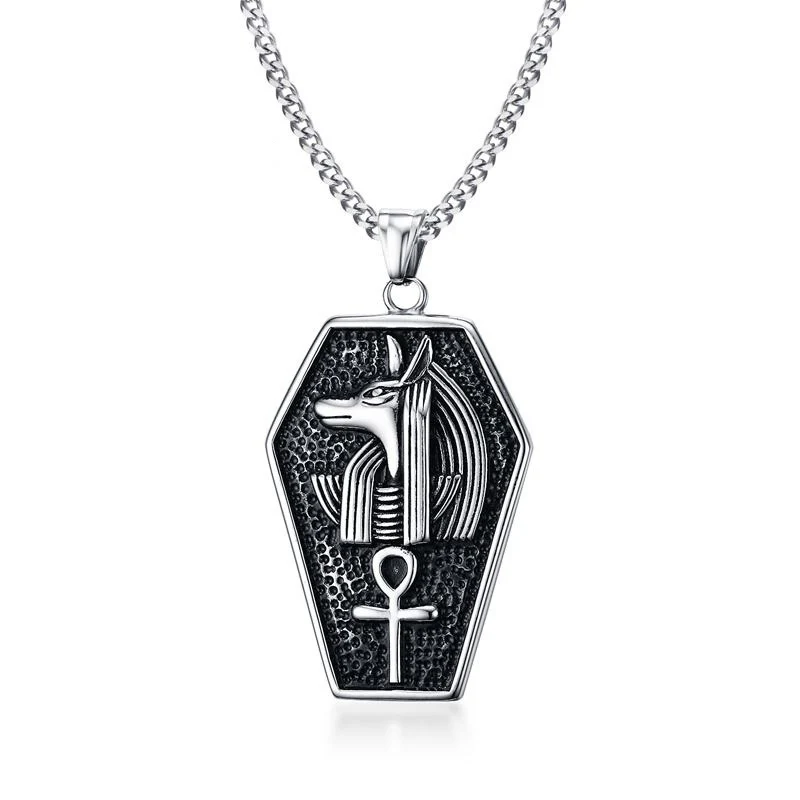 Винтажный панк стиль нержавеющая сталь Египет Ankh крест Anubis Подвески ожерелье для