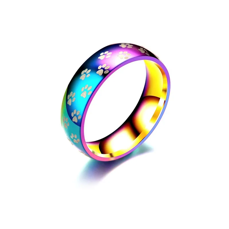 Модные милые собака и кошка кольцо в виде лапы красивые радужные ПЭТ следа из