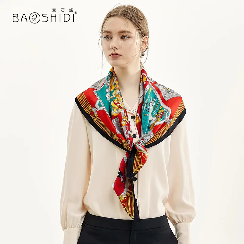 Женский шарф из 100% сатина BAOSHIDI большой квадратный шелка роскошный брендовый