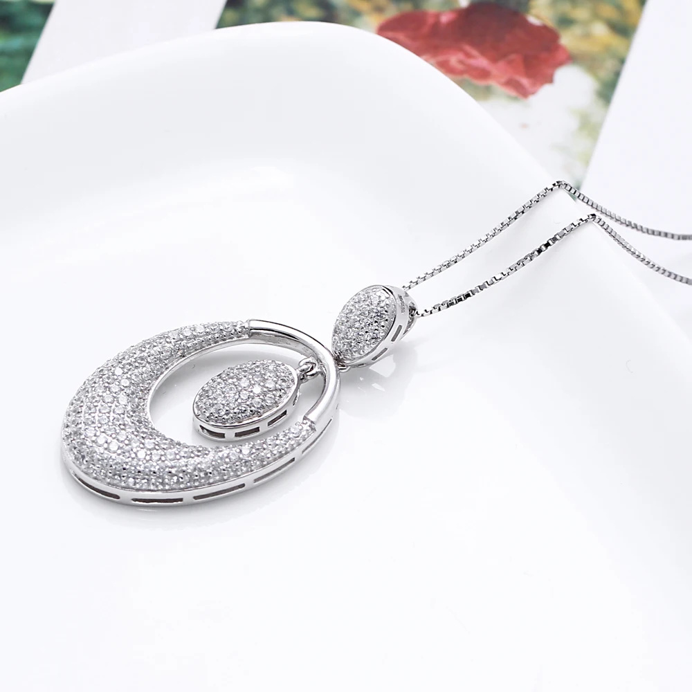 Solid 925 Sterling Silver Luxury Pendant Women's Necklace Fine Jewelry Oval Real Suspension Elegant Jewellery Statement | Украшения и