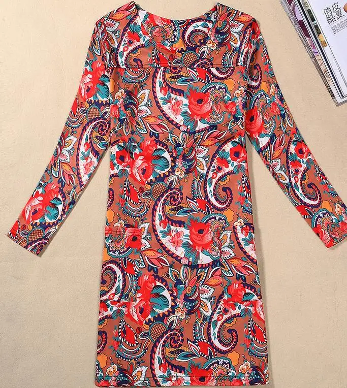 14 M-4XL женская одежда Весна Осень Модное женское платье с цветочным принтом женские повседневные осенние платья с длинным рукавом Vestidos - Цвет: 14