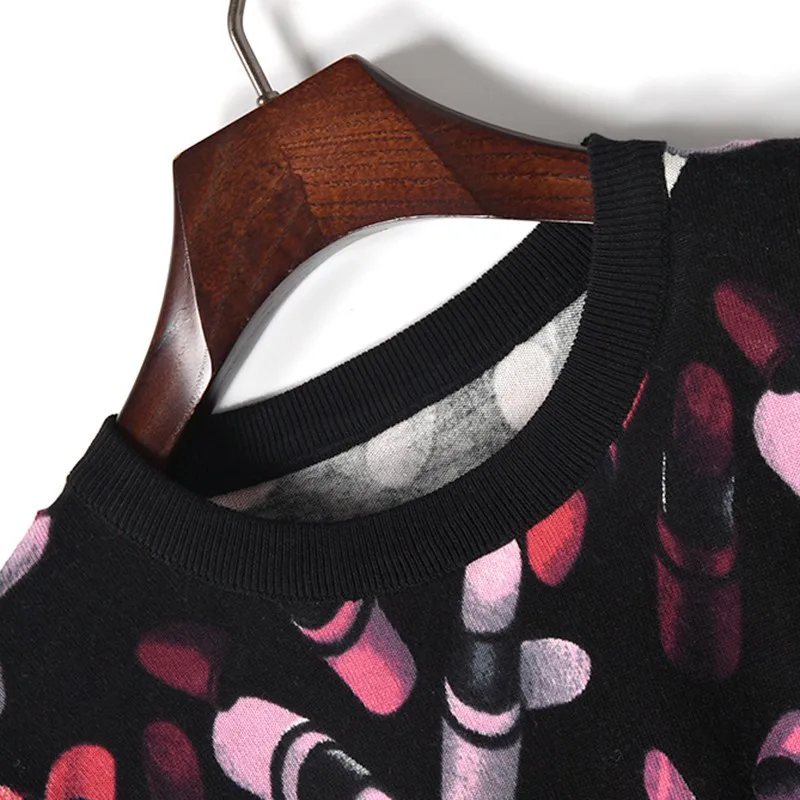 Весенние новые печати вязание воротник рубашки комплект оказать с помадой