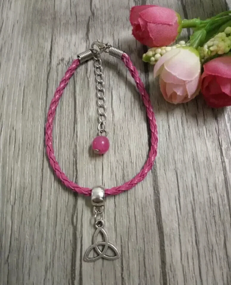 Pagan Triquetra Knot Bead Pendant Bracelet Jewelry Tibetan silver Charm Blending Braided Rope DIY q131 | Украшения и аксессуары