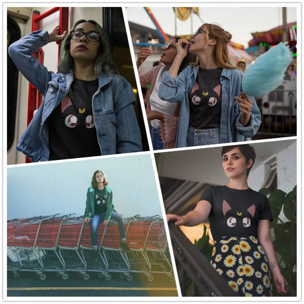 Sailor Moon Luna футболка Sailormoon Luna футболка трендовая женская футболка с принтом серая хлопковая футболка с коротким рукавом XXL Женская футболка с круглым вырезом