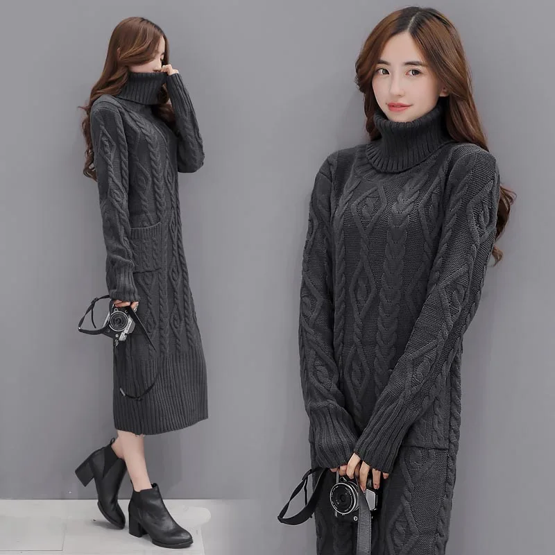 Autumn Winter Women Fashion Knitting Sweater Pullover Dress Ladies Jumper Vintage Wool Turtlenecks Long Sleeve Plus Size Tops | Женская