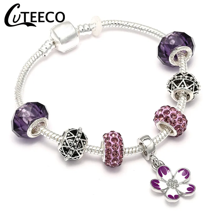 AC0161 CUTEECO, европейский стиль, 925, уникальные серебряные браслеты с подвесками, сделай сам, хрустальные бусины, брендовые браслеты и браслеты для женщин, ювелирное изделие, подарок - Окраска металла: AC0161