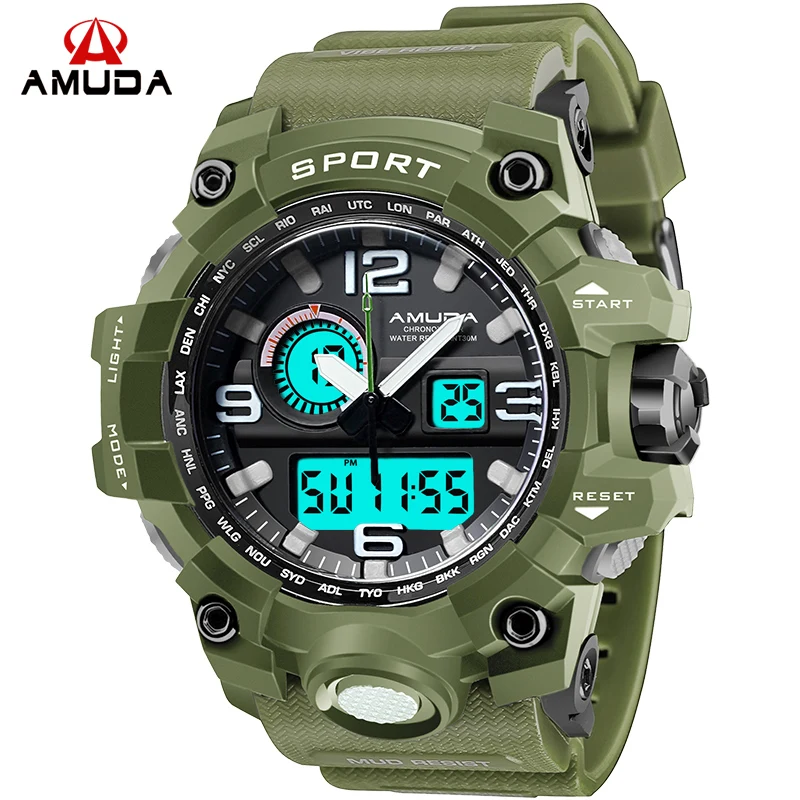 AMUDA большой циферблат Открытый Военные Спортивные часы Для мужчин шок