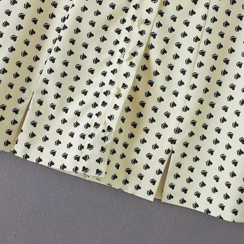 Женская уличная мини юбка в стиле бохо на пуговицах с принтом сердца Корейском