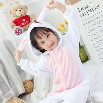Pink Rabbit Onesie/Детские пижамы кигуруми с единорогом; Пижама с рисунком панды, единорога, стежка; Фланелевая Пижама для мальчиков и девочек; пижамы с капюшоном для косплея; От 3 до 13 лет - Цвет: Pink Rabbit