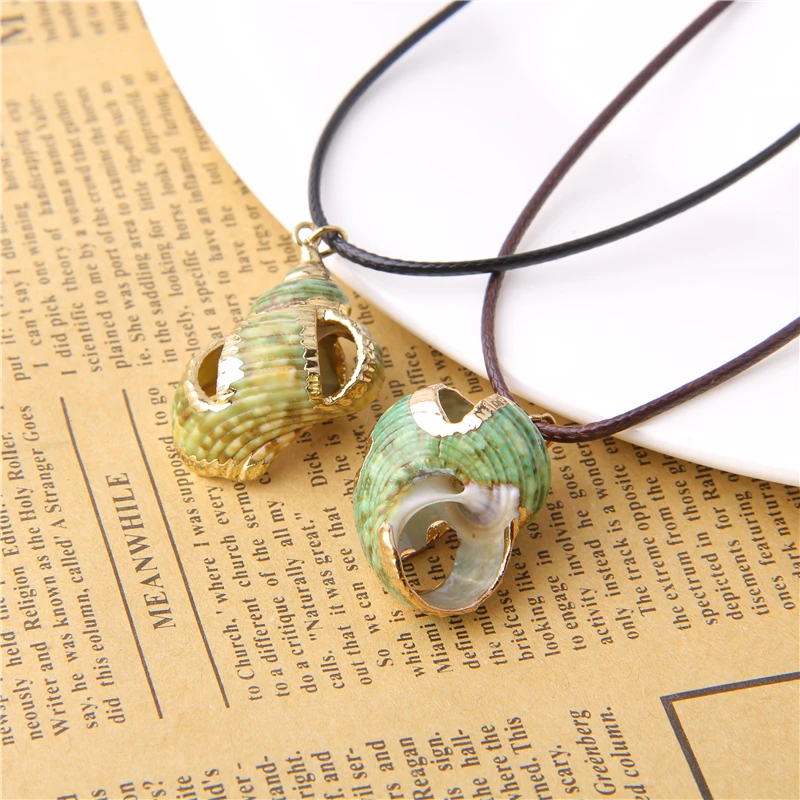 Трендовое ожерелье из ракушек женская кожаная веревка позолоченная раковина с