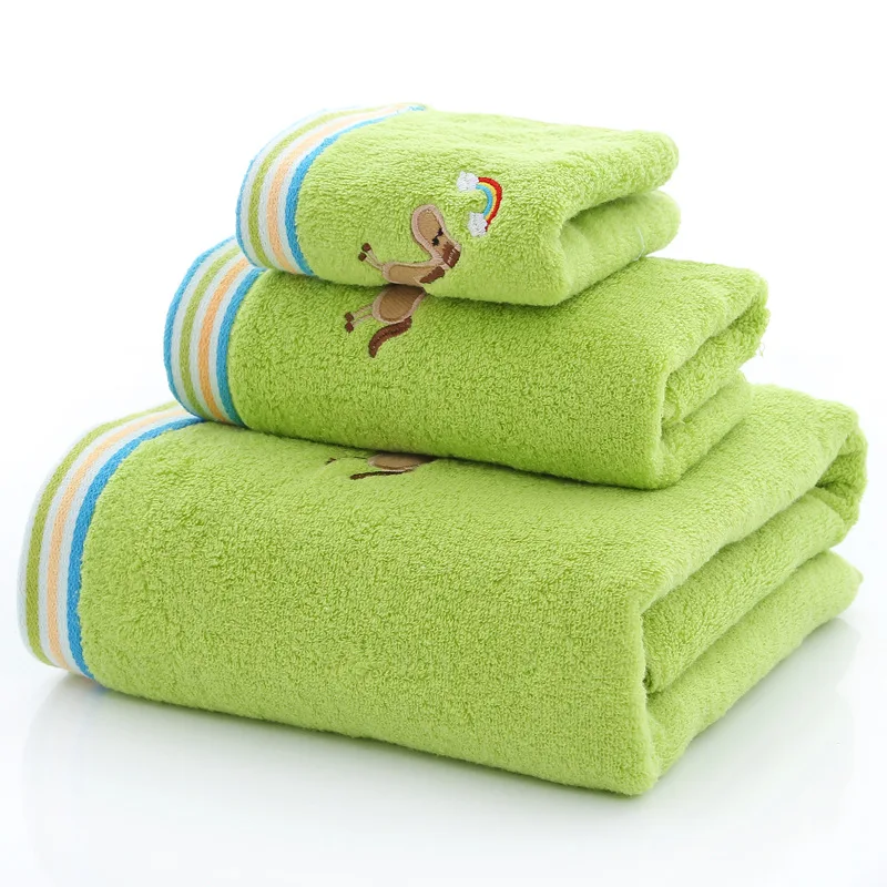 Комплект хлопковых зеленых полотенец с вышивкой пони для младенцев летнее