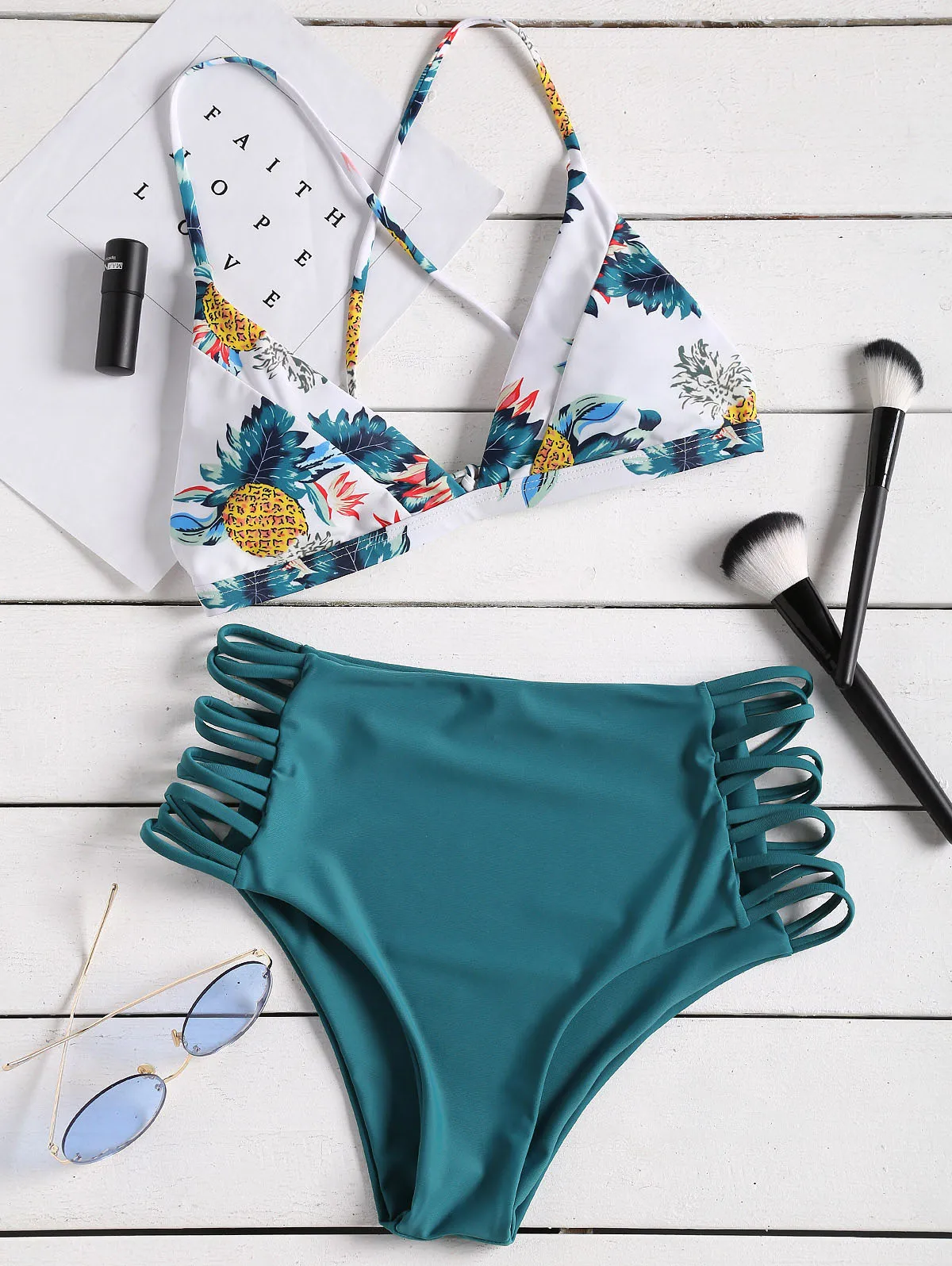ZAFUL ананас печати Strappy высокой талией пляжная женский Criss-с перекрестными