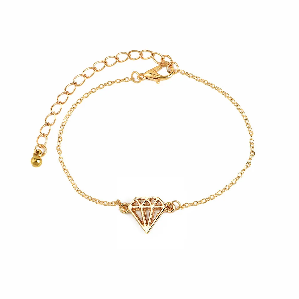 Женский браслет в стиле панк золотистый простой с двумя листьями и металлической