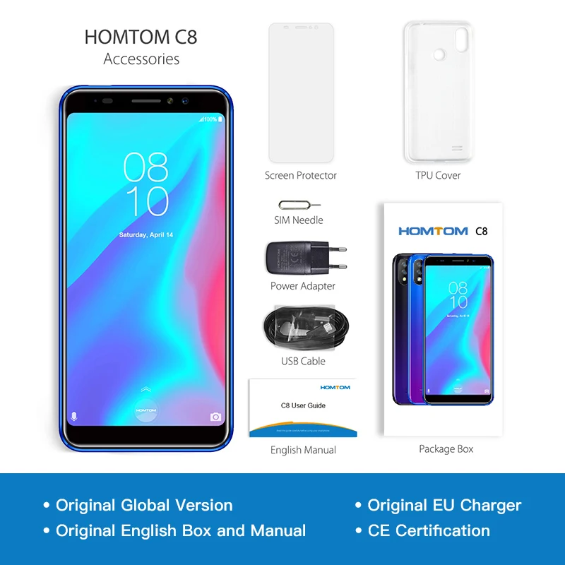 HOMTOM C8 мобильный телефон 5 &quot18:9 полный дисплей Android 8 1 MT6739 четырехъядерный 2 ГБ + 16