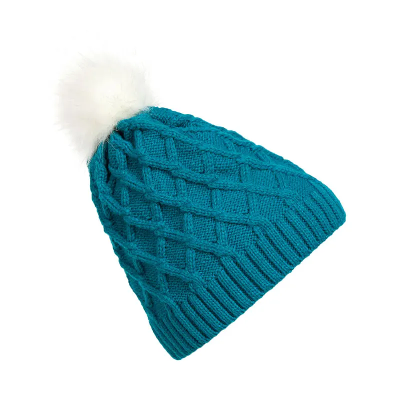 Трендовая женская зимняя шапка в клетку вязаная с помпоном из искусственного