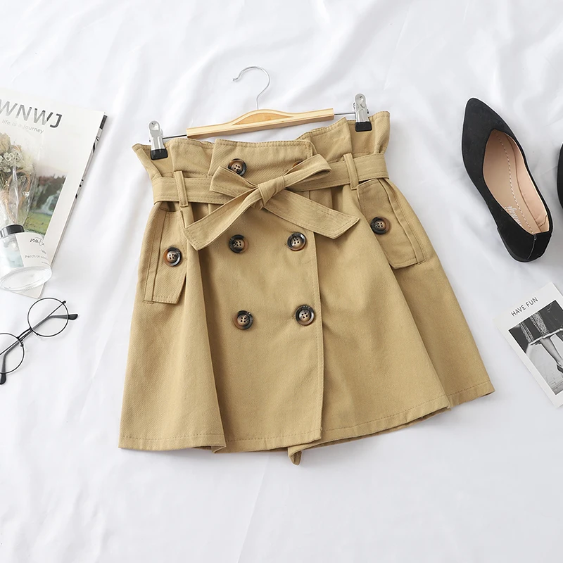 Летняя новая двубортная Женская юбка с высокой талией Корейская женская летняя