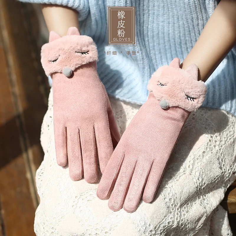 pink Перчатки для сенсорных экранов женская зимняя сенсорный экран плюс бархат сохраняет тепло милые перчатки толстые холодные устойчивые перчатки для студентов женские 0222 - Цвет: pink