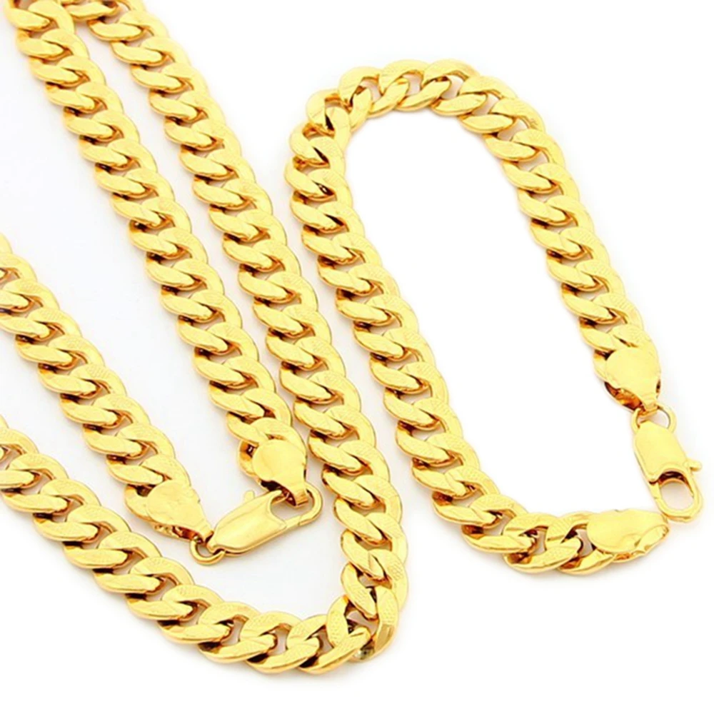 

Cuban Chain Set Yellow Gold Filled Mens Necklace Bracelet Set (24"+8.3")