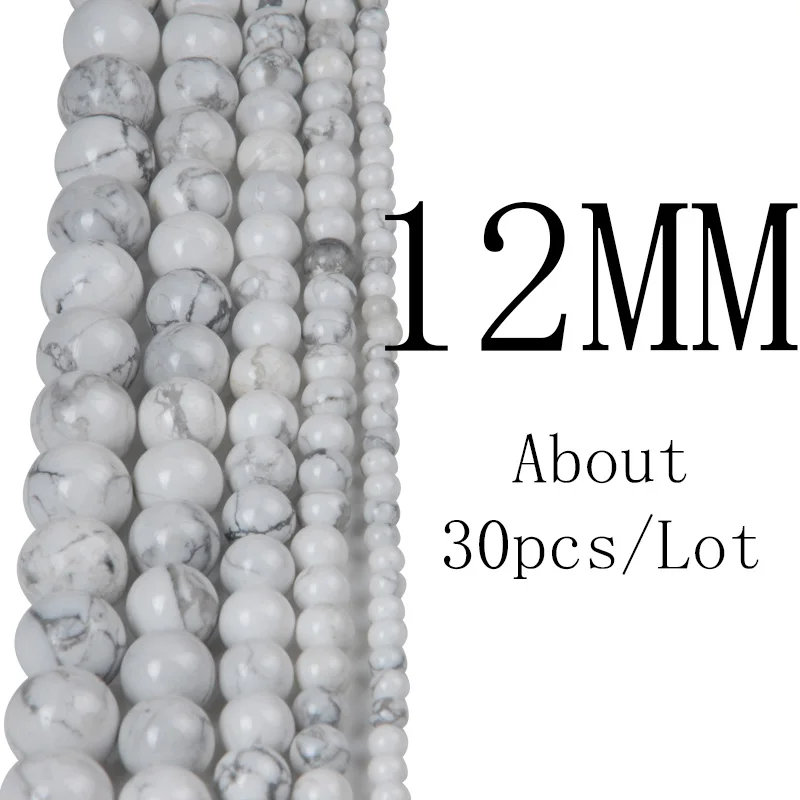 White 12mm 4 6 8 10 12 мм натуральный белый и зеленый Хаулит Камень бусины для браслета ожерелье DIY ювелирных изделий - Цвет: White 12mm