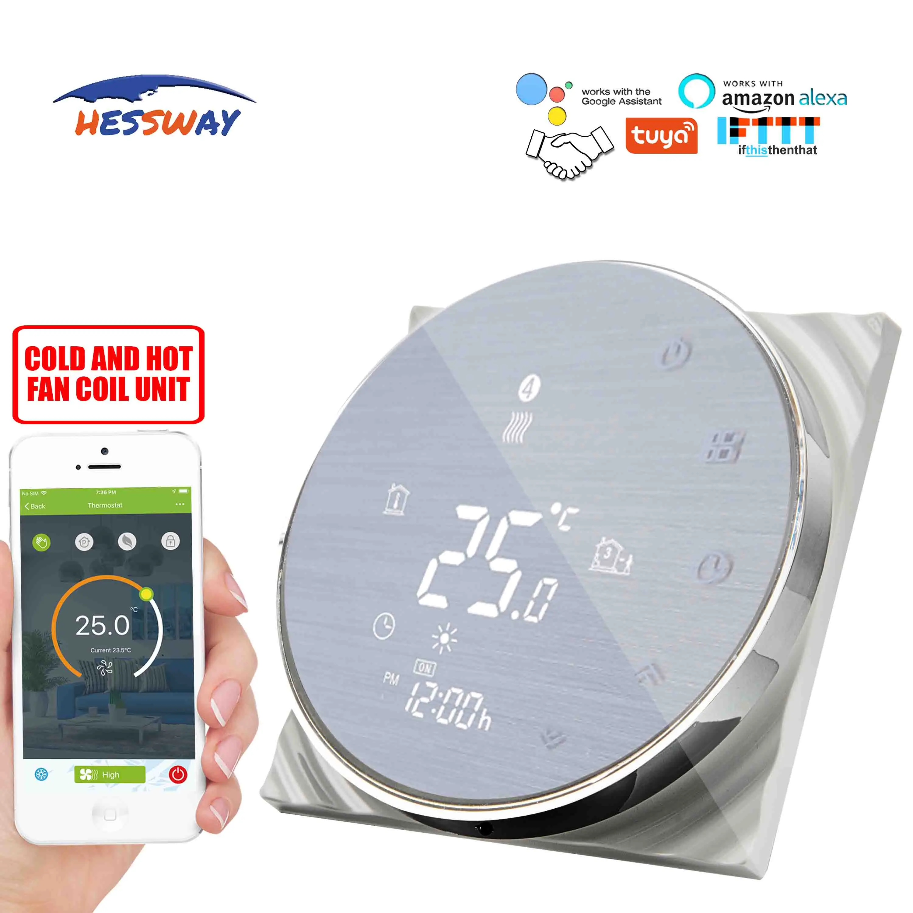 HESSWAY TUYA wifi touch screen room thermostat for cooling heating switch Works with Alexa Google home