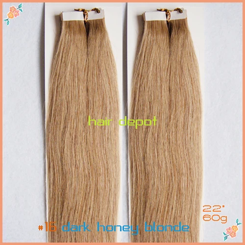 free UPS 22&quot #27 Tape Extensions Real Hair 60g-pack strawberry blonde Skin Weft Seamless 4A Grade Mixable |