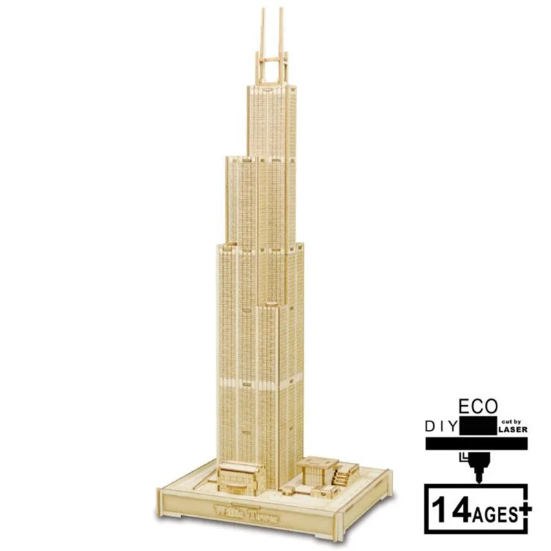 Sears Tower DIY 3D деревянные Пары Башня головоломка игра подарок и орнамент для детей
