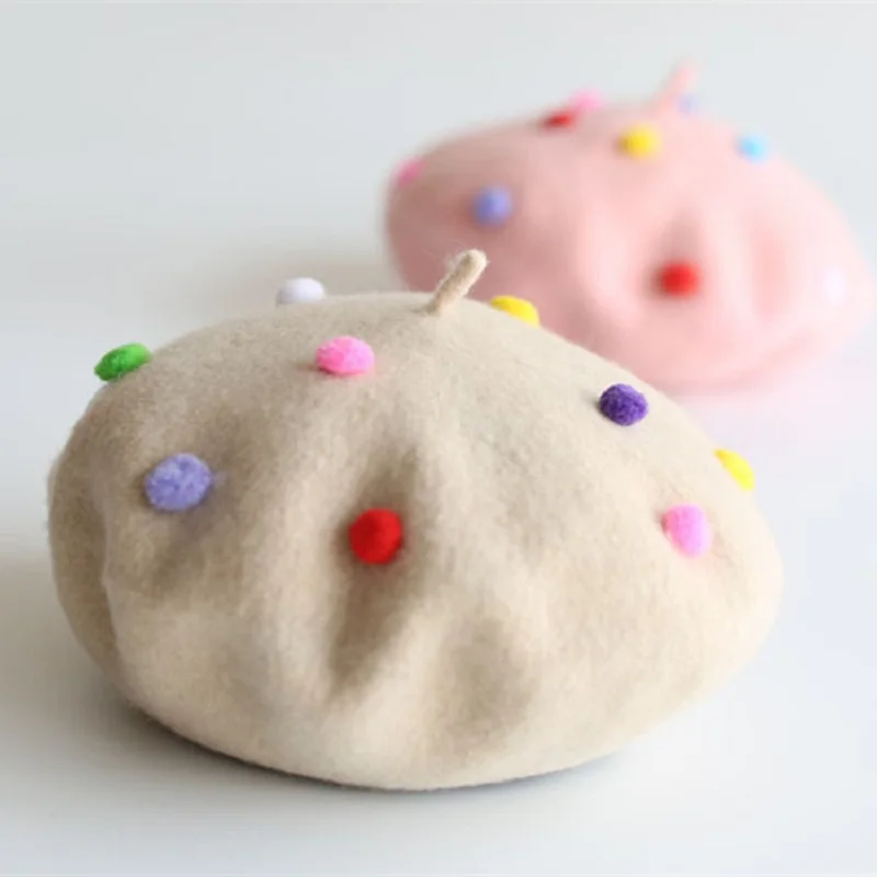 

Kids Girl Caps Wool Hats For Girls Winter Pompom Hat For Children Girls 3-6 Years