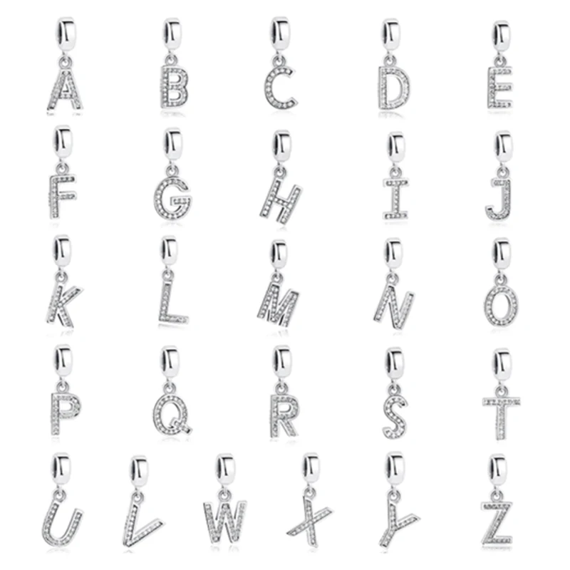 ELESHE Original 925 Sterling Silver Alphabet Bead Crystal A-Z letter Pendant Charms Fit Bracelets DIY Jewelry Christmas Gift | Украшения и