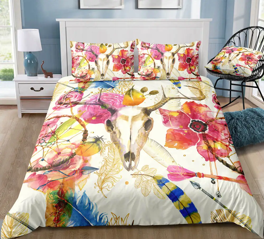 

Thumbedding Dropship Dreamcatcher Bull Head Printed Bedding Sets King 3D Duvet Cover Set Unique Designed Bed Set 3pcs
