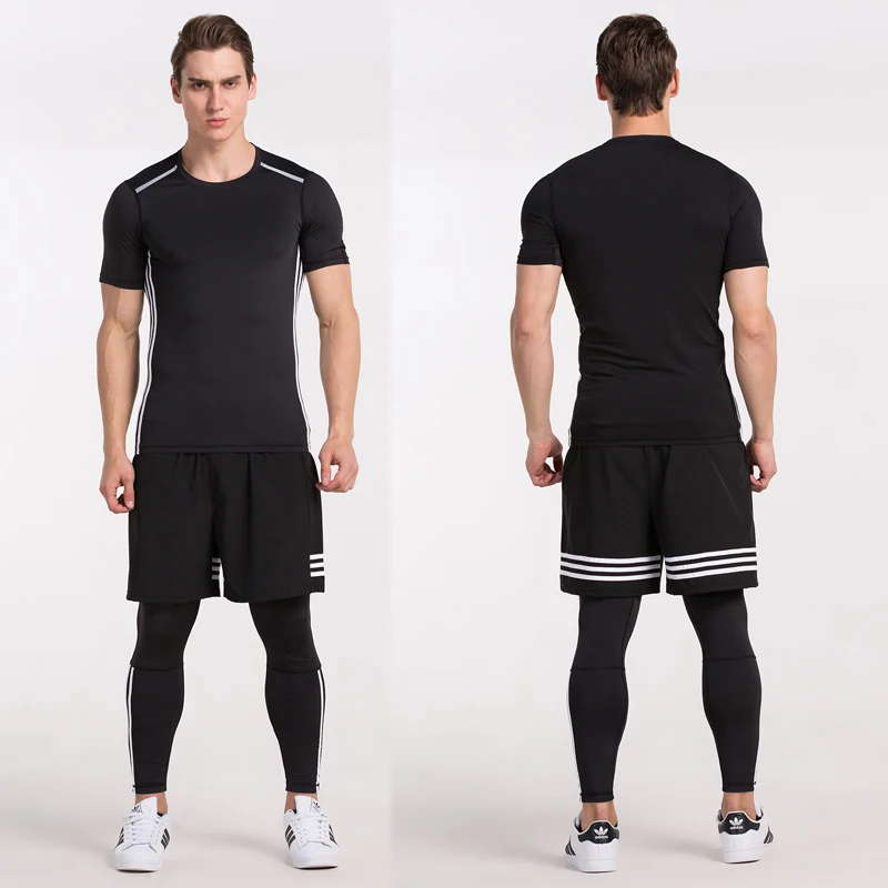 Для мужчин сжатия рубашка летние шорты рукавом Мода Повседневное Колготки для