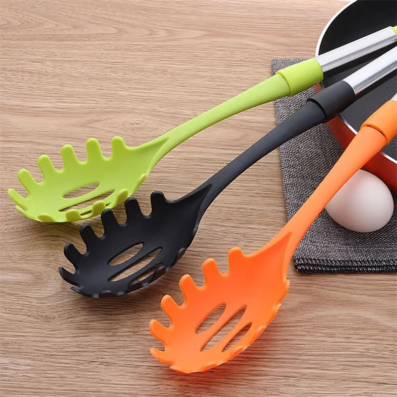 Queentime Nylon Pasta Scoop Server Spaghetti Serving Fork Tongs Spoon Shape Noodle Measurer Holder Cooking Tools Kitchen Gadgets
